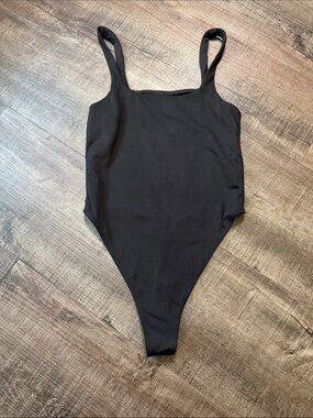 Contour by PacSun Black Ribbed Square-Neck One-Piece